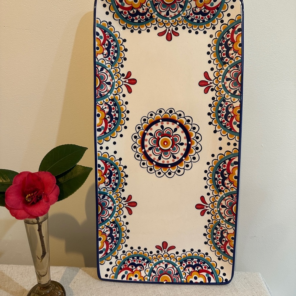 Dash of That - Rectangular Platter - Colorful Boho Floral -
14.5" Stoneware